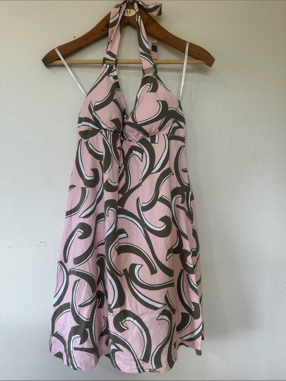 Tommy Bahama Pink Halter Dress with Brown Swirl Print M